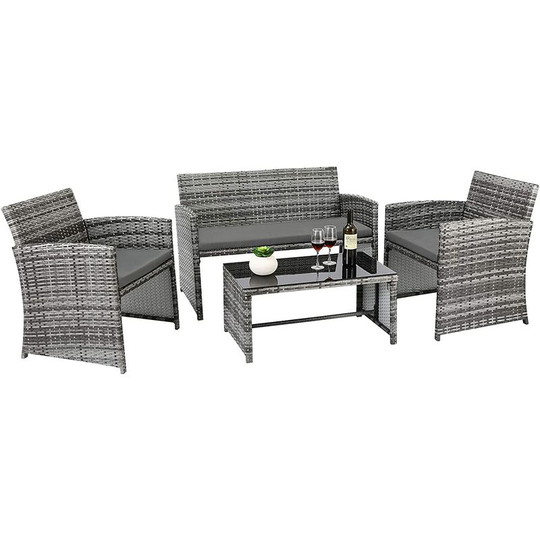 4 pcs Garden Furniture Set, Outdoor Patio Rattan Table and Chairs, with 1 x Double Sofa, 2 x Armchairs, 1 x Coffee Table, For Outdoor Lawn Poolside