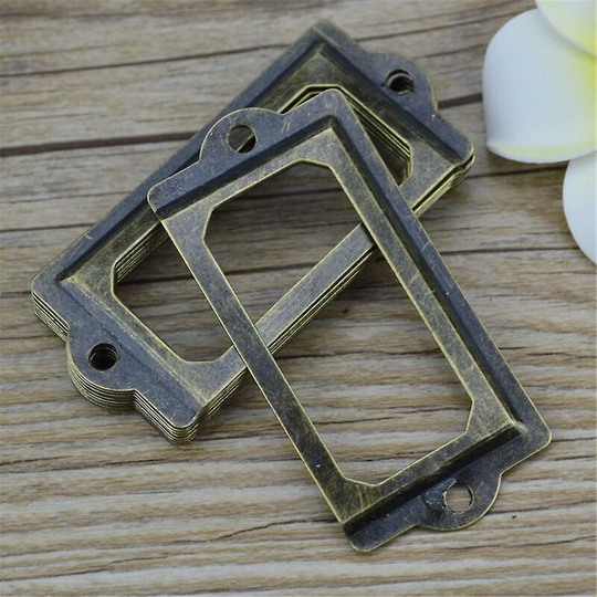 Sunflowergb - 12pcs Antique Brass Metal Tag Pull Frame Handle File Name Card Holder For Furniture Cabinet Drawer Box Case Bin