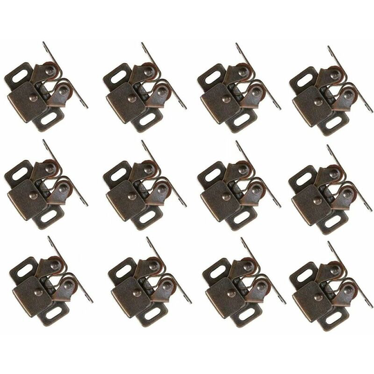 Denuotop - 12 Pack Double Roller Cabinet Catch Latches Polished Brass Door Latches Door Catch Closer for Doors Cupboard Drawers Cabinet - Bronzed