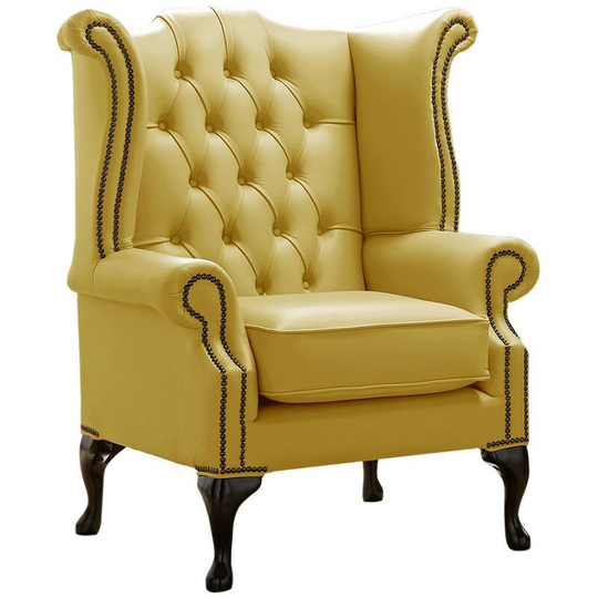 Chesterfield Queen Anne High Back Wing Chair Shelly Dark Deluca Leather