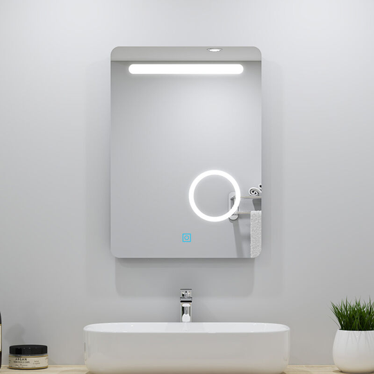 Acezanble - 500x700 led Bathroom Mirrors with Demister 3x Magnification Touch Sensor 6000K Cool White Lights