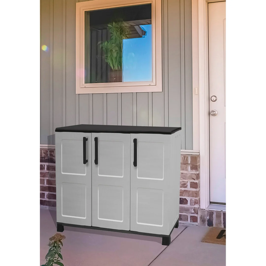 Multipurpose Wardrobe For Outdoor Or Indoor Use, Cabinet With 3 Doors And 1 Shelf In Polypropylene, Cabinet 100% Made In Italy, 102X37h90 Cm, Light Gr