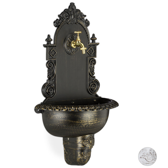 Relaxdays - xl Antique Wall Water Fountain, Faucet, Nostalgic, Garden Basin, Cast Aluminium, hwd 75x44x22 cm, Bronze