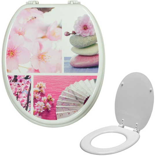 Universal Classic Oval Shaped Design Toilet Seat & Fixings Flower Pink Pattern Print