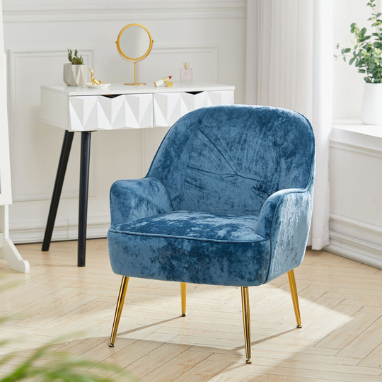 Comfortable Velvet Upholstered Living Room Armchair,Blue - Livingandhome