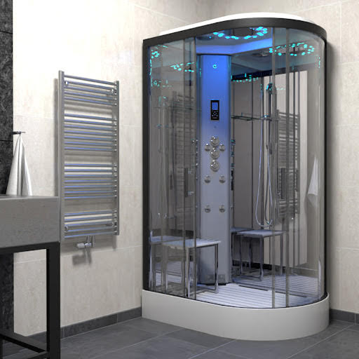 Insignia Platinum Offset Quadrant Steam Shower Cabin 1100 x 700mm - Black Frame Left Hand