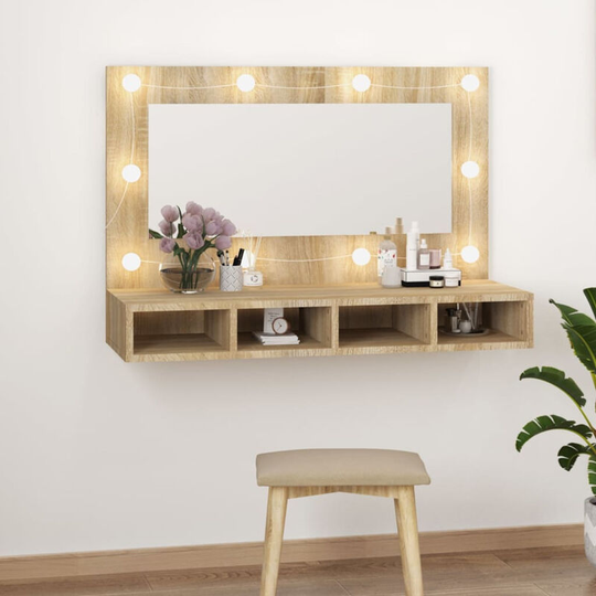 Mirror Cabinet with led Sonoma Oak 90x31.5x62 cm