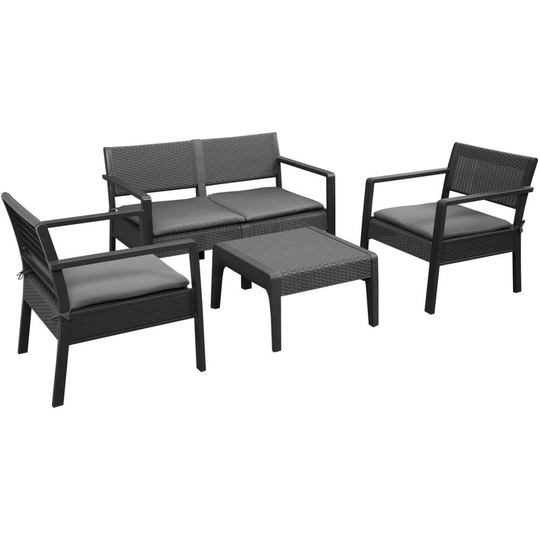 4PCS Patio pp Rattan Style Garden Loveseat, Armchairs & Tea Table Set - Grey - Outsunny