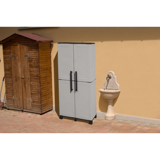 Broom Cupboard For Outdoor Or Indoor Use, Cabinet With 2 Doors And 3 Adjustable Shelves In Polypropylene, 100% Made In Italy, 68X37h169 Cm, Gray Color