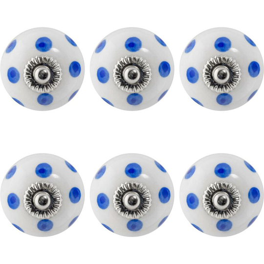 Round Ceramic Cabinet Knobs - Navy Spot - Pack of 6 - Nicola Spring