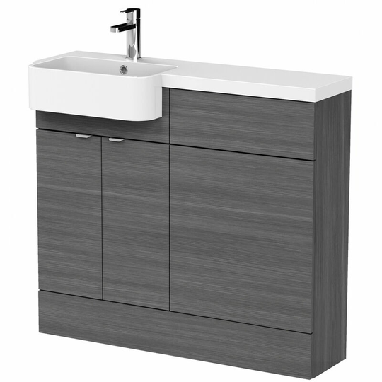 Fusion lh Combination Unit with Round Semi Recessed Basin 1000mm Wide - Anthracite Woodgrain - Hudson Reed