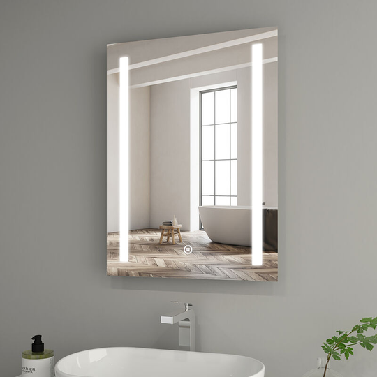 600 x 800 mm Bathroom Mirror with Shaver Socket, Illuminated Vanity Bathroom Mirror with led Light Touch Switch Pad Demister Vertical IP44 Waterproof