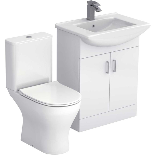 Piura White 650mm 2 Door Vanity Unit and Toilet Suite - White