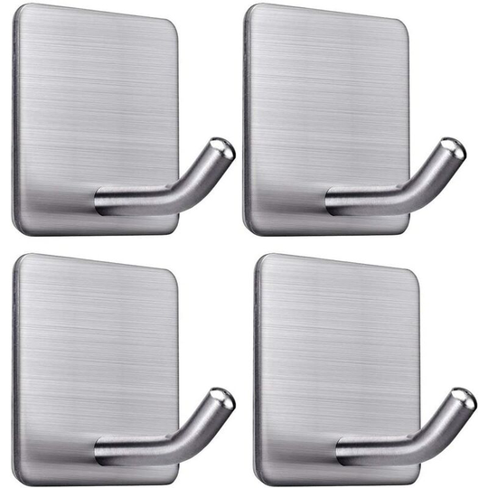 Heavy Duty Adhesive Hooks Towel Hook Stick on Hooks Wall Hangers Waterproof Stainless Steel Sticky Hooks for Hanging Bathroom Kitchen Home-4 Piceses
