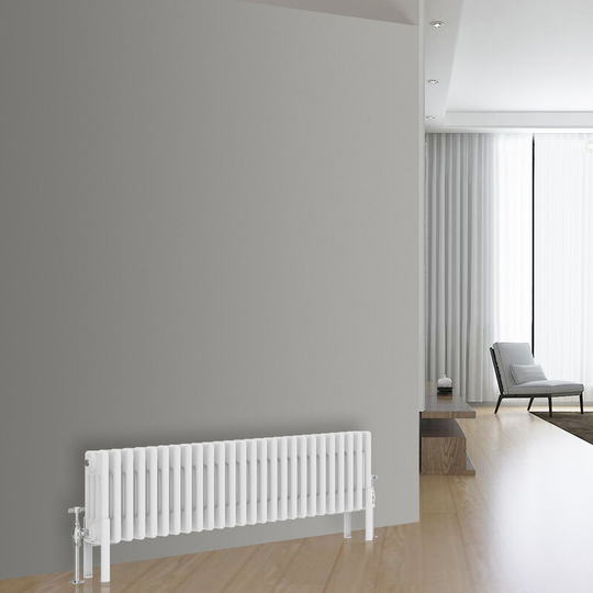 NRG - Traditional Cast Iron Style Radiator Central Heating Rads White Horizontal 4 Column 300x1190mm