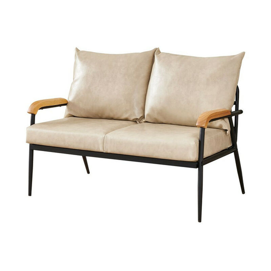 2-Seater Sofa Armchair Retro Modern Leisure Lounge Loveseat Sofa with PU Leather Cushion and Metal Frame, Beige