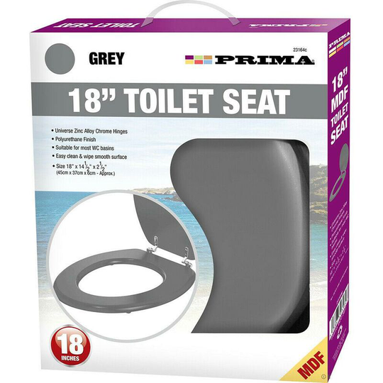 Grey 18' mdf universal bathroom wc toilet seat easy fit with fittings wooden w/c