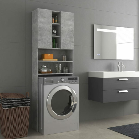 Asupermall - Washing Machine Cabinet Concrete Grey 64x25.5x190 cm