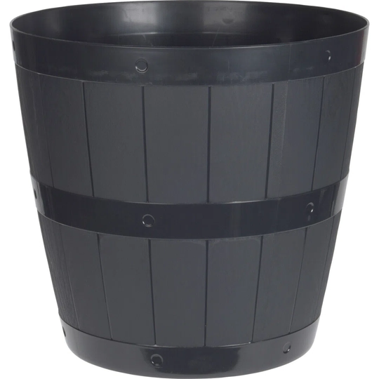 Barrel Tub Planter Black Plastic Flower Plant Pot 28Cm