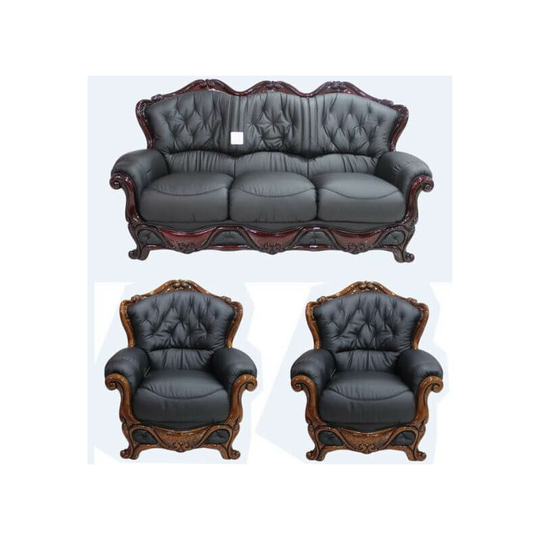 Dante 3 Seater + Armchair + Armchair Italian Leather Sofa Settee Offer Black