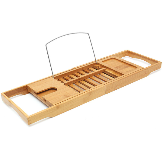 Bamboo Bath Shelf Caddy Luxury Top Slim Wooden Rack Tidy Storage Bath Deck Hasaki