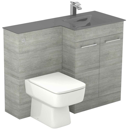 Wholesale Domestic - Venice Square Grey Glass 1100mm Right Hand 2 Door Molina Ash Vanity Unit Toilet Suite - Molina Ash