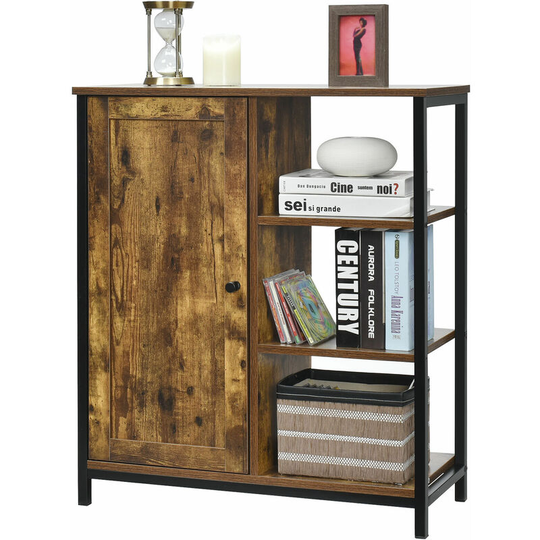 Industrial Storage Cabinet Freestanding Cupboard Sideboard w/ 3 Shelves & Door
