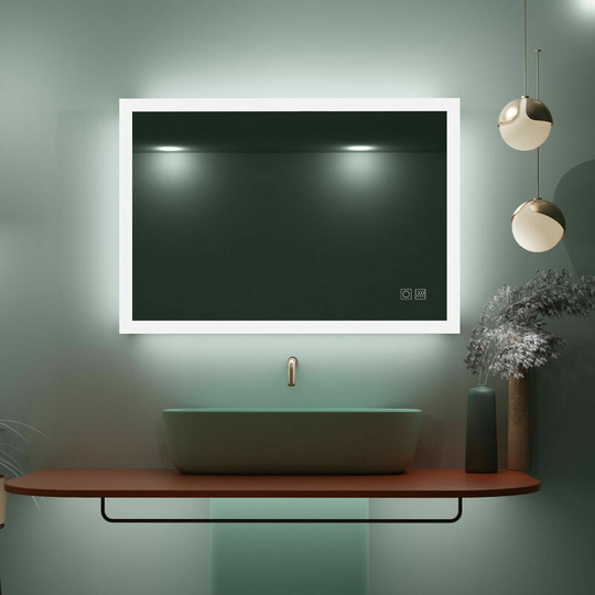 600 x 500mm Illuminated led Bathroom Mirror with Demister Pad Touch Sensor 3 Color Dimmable Wall Mounted Vertical Horizontal - Miqu