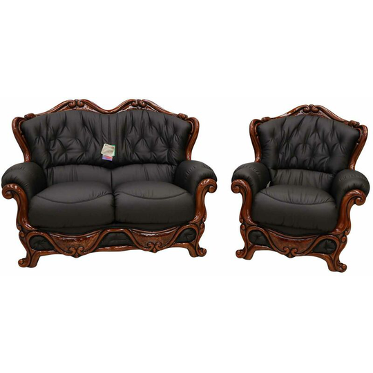 Dante 2 Seater + Armchair Italian Leather Sofa Suite Settee Offer Black