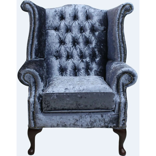 Chesterfield Velvet Queen Anne High Back Wing Chair Senso Dusk