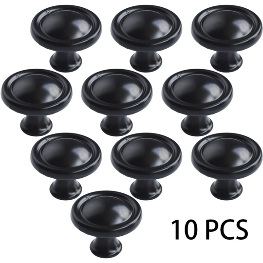 Set of 10 Kitchen Cabinet Knobs 1-1/4' Drawer Knobs Dresser Knobs Glossy Black Zinc Drawer Knobs