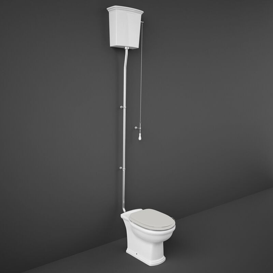 Rak Washington High Level Toilet with Horizontal Outlet - Greige Soft Close Wood Seat