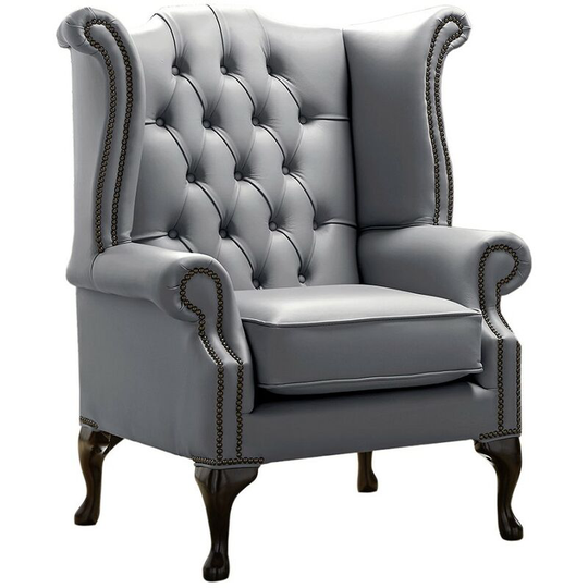 Chesterfield Queen Anne High Back Wing Chair Shelly Piping Leather