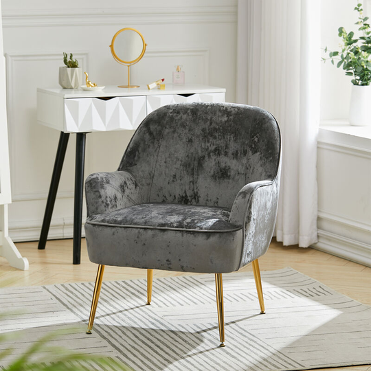 Livingandhome Comfortable Velvet Upholstered Living Room Armchair,Grey