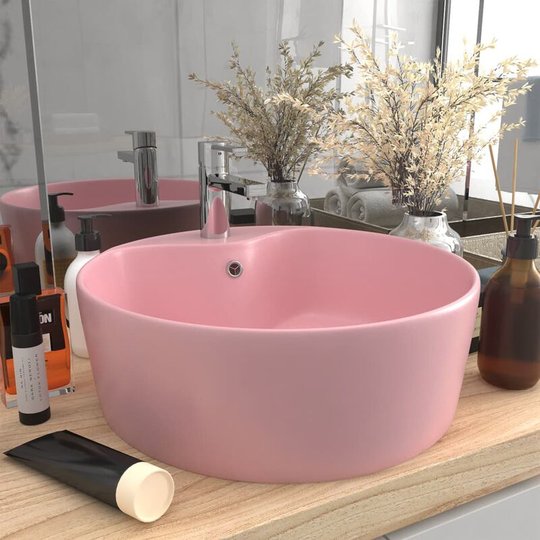 Luxury Wash Basin with Overflow Matt Pink 36x13 cm Ceramic - Pink