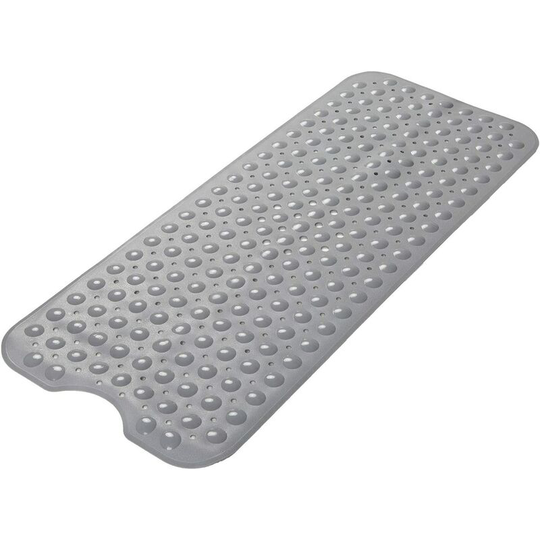40 x 16In Non-Slip Shower Mats with Suction Cups and Drain Holes, Machine Washable, Grey
