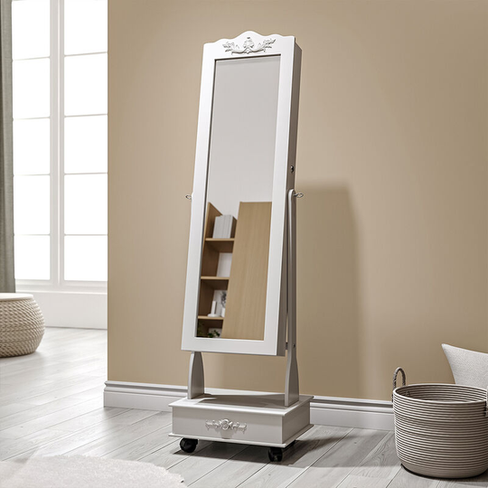 Lockable Freestanding Mirror Jewelry Cabinet - Livingandhome