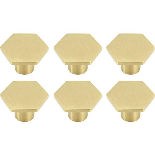 Solid Brass Hex Cabinet Knobs, Pure Copper Cabinet Knobs with Screws for Cabinet Doors, Cupboard Doors and Dresser Drawers (30mm * 21mm) (6pcs)