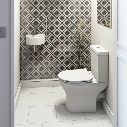 Compact cloakroom suite with contemporary wall hung basin - White - Orchard
