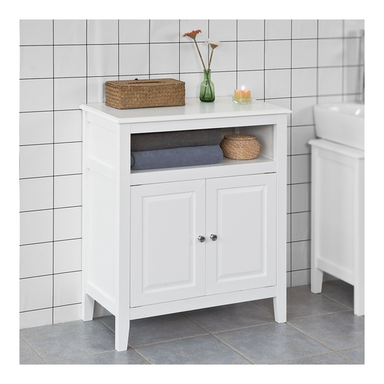 Free Bathroom Standing Cupboard Storage Cabinet, White Wood,FRG204-W - Sobuy