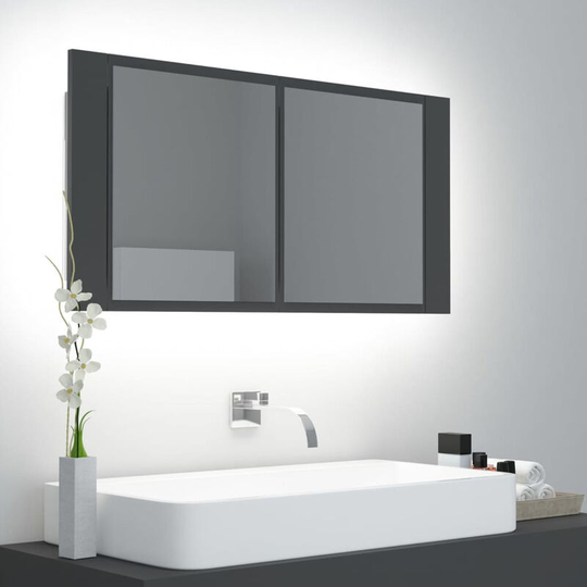 Led Bathroom Mirror Cabinet Grey 90x12x45 cm