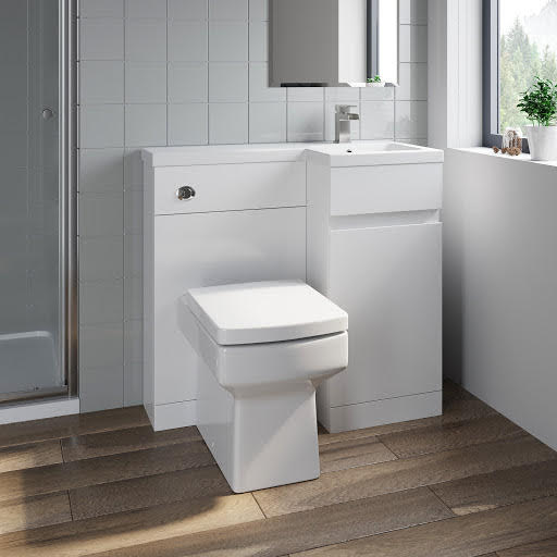 Artis Flat Pack Basin Vanity Unit & Royan Toilet Combination - 900mm Gloss White Right Hand