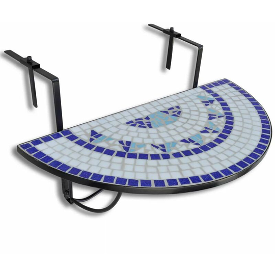 Topdeal Hanging Balcony Table Blue and White Mosaic VDTD26361