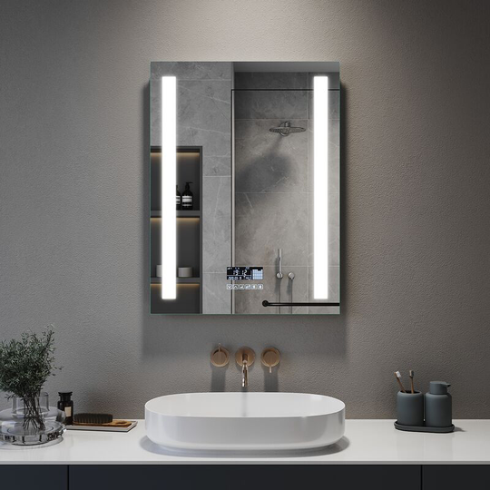 600 x 800mm Modern Multifunction Smart Bathroom Mirror with Shaver Socket, Anti-Fog, Dimmable Touch Switch Control Clock Function led Illuminated