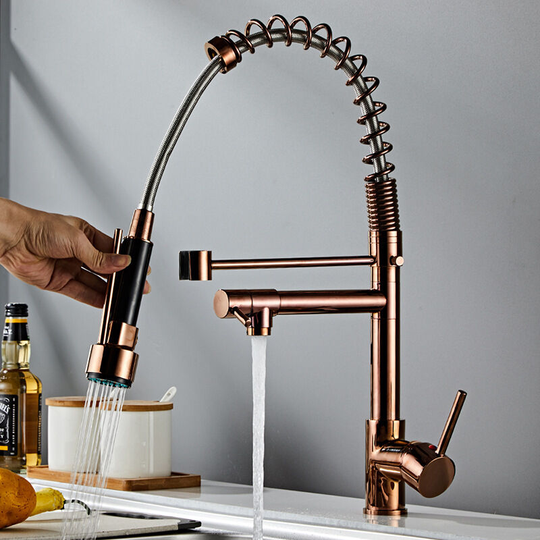 Kitchen faucet with spiral spring faucet and 360° extendable spray Swivel pink - Litzee