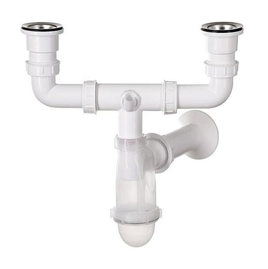 Bathroom Kitchen Double Bottle Drain Waste Trap with Transparent Body + Washing Machine Input