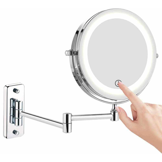 Feelglad Wall Mounted Makeup Mirror, 10X Magnifying Double Sided led Lighted Mirror, 360° Swivel Extendable Cosmetic Vanity Mirror, Powered by