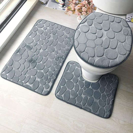 Fuhuidatrading - 3 Piece Non-Slip Kickstand Bath Mat Set Breathable Memory Foam Bath Rugs Comfortably Soft Water