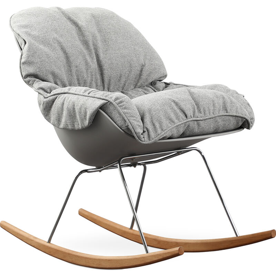 Privatefloor - Scandinavian Design Padded Rocking Armchair Grey Beechwood, Steel, pp, Linen - Grey