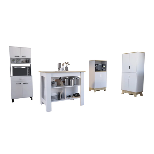 Set Linea Z Kitchen, Auxiliary Microwave Cabinet Z-65 + Auxiliary High Kitchen Z-60 2 Doors + Kitchen Cabinet Buffet Z-60 + Kitchen Island Cala